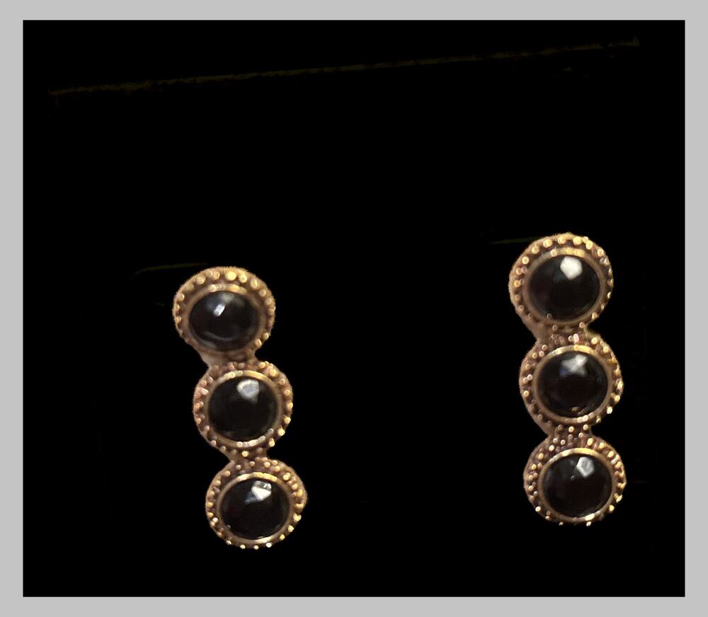 Preston & York Black Gold Tone Triple Drop Earrings Nickel Free Sensitive Skin